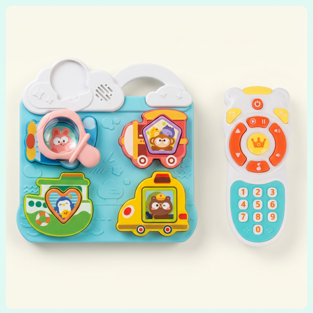 بازل أشكال وريموت أطفال بأزرار ملونة | Shape puzzle board and baby toy remote with colorful buttons